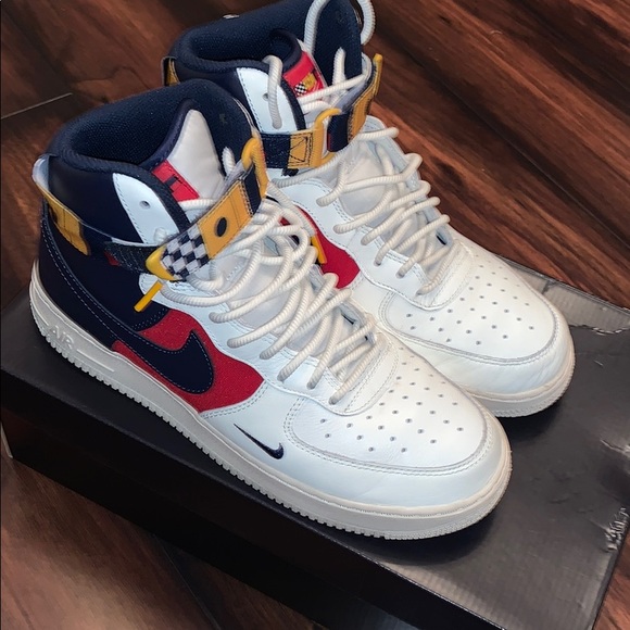 red blue and yellow air force ones